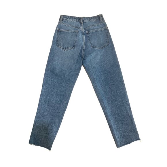 Zara High Rise Jeans Women 4 Blue Distressed Rigid Casual Contemporay Raw Hem - Picture 4 of 15